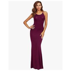 Maroon body con maxi dress with open back. Stretchy material with adjustable straps.