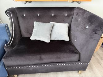 Black Velvet Loveseat Accent Sofa – Modern Wingback with Gold Legs