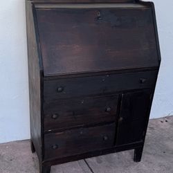Vintage dark secretary desk with storage drawers and key