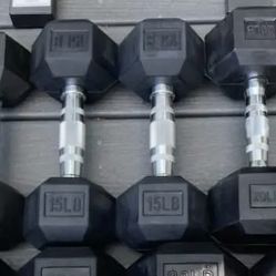 Complete Set Of 4 Pairs Of Rubber Hex Dumbbells  - 5’s To 20’s
