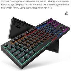 TECURS Gaming Keyboard Mechanical Wired LED Keyboard 5 Macro Keys 87 Keys Compact Teclado Mecanico TKL Gamer Keyboard with Red Switch for PC Computer 