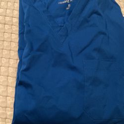 Scrubs. Healing Hands Royal Blue Top