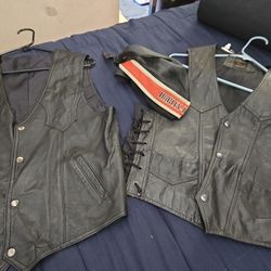 Leather Vests N Harley Leather Cap With Tie