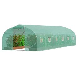 912# Walk-in Tunnel Greenhouse, 29.5x9.8x6.6 ft Hoop House Greenhouse Tunnel, Peaked Roof Plant Hot House with Galvanized Steel Frame, Green PE Cover,