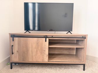 Rustic Wood TV Stand with Sliding Barn Door