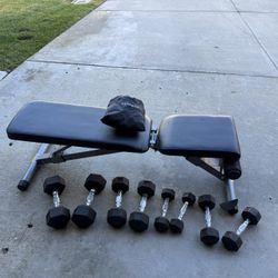 Weight Bench, Weights, Resistance Bands
