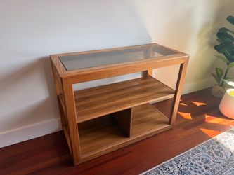 Solid oak shelf with glass top