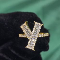 INTIAL "C" VVS D MOISSANITE YELLOW GOLD 925 STERLING SILVER 