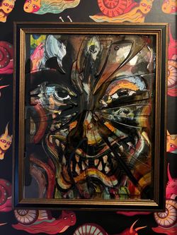 Framed Mixed Media Art with Broken Glass
