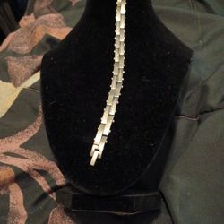 Stainless Steel With Sterling Silver Inlay Bracelet 