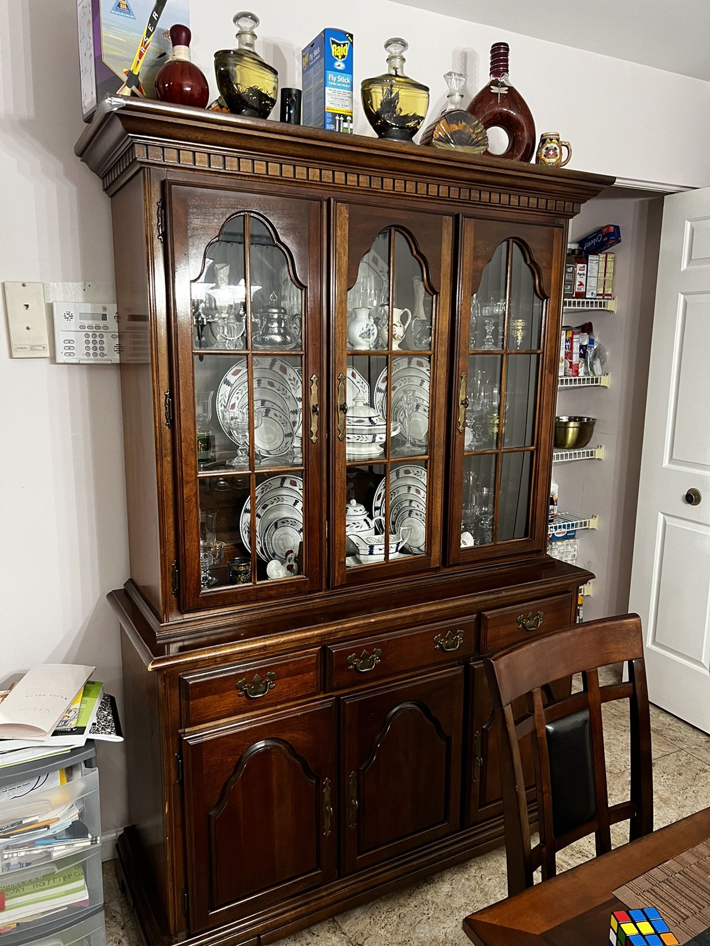 China Cabinet With China and Table