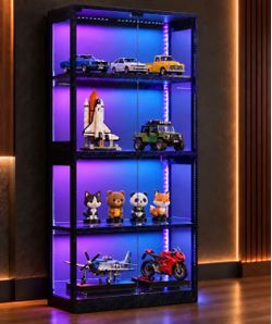 New 4-Tier Glass Display Case with LED Lights (In Box)