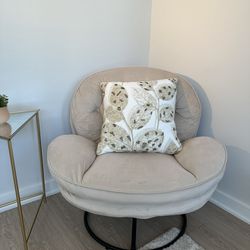 Wide, Swivel Cream Side Chair With Foot Stool