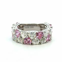 Woman’s Ladies 925 Sterling Silver Heart Shaped Pink and White Moissanite 6.20 CTW Band Ring GP3137131