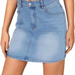 Women's Mini Denim Skirt High Waisted Casual Stretch Slim Fit Jean Skirt