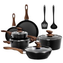 DishDelight Induction Hob Pan Set Pots and Pans Sets Non Stick 15pcs Granite Kitchen Cookware Set Cooking Pot Saucepan Set with Lids