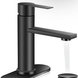Grifo Moderno Negro Mate para Baño – Llave de Lavamanos con Drenaje Incluido
