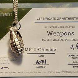 Handmade Grenade Hand Crafted .999 Pure Silver 9.5g Pendant Unisex Jewelry RARE