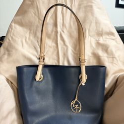 Michael Kors Blue Safiano Leather Bag W/ Zip Pouch