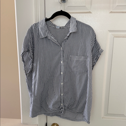 Gray striped button down blouse