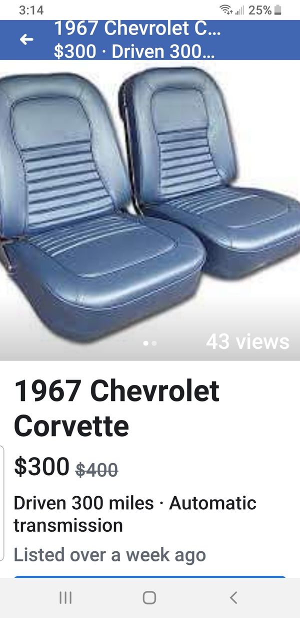 Corvette 67 Seat Covers 2 NEW* Black Friday*225 for Sale