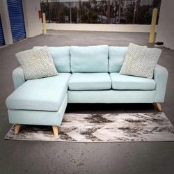 Light Blue Mid-Century Modern Microfiber Sectional Sofa