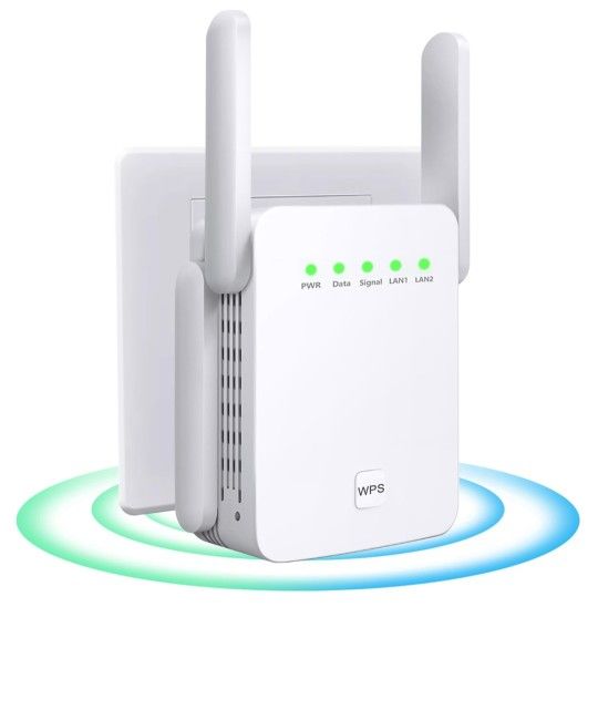 Generic WiFi Repeater, Wi-Fi Signal Booster Amplifier for Home Cover Up to 9800sq.ft WiFi 2.4GHz Dual Band Wireless Repeater, 4 Antennas 360° WiFi Amp