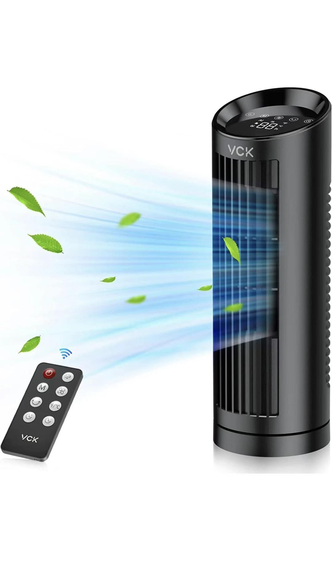 Tower Fan, 80° Oscillating Fan with Remote Control, 13'' Portable Small Desk Fan, Adjustable 3 Speed, 12h Timer, 4 Mode, Personal Quiet Cooling Bladel