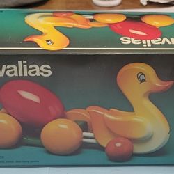 Rare Vintage Kouvalias Wooden Duck & Rolling Egg Pull Along Toy Made In Greece