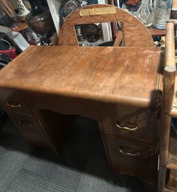Art Deco Waterfall Vanity With Round Mirror