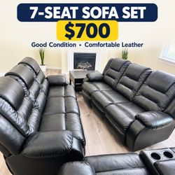 Black Leather 7-Seat Sofa Set