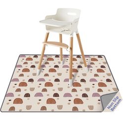 Blissful Diary Baby Splat Mat for Under High Chair, 50.4 x 50.4 Inch Wipeable Splash Mat, Waterproof and Washable, Anti-Slip Floor Protector, Boho Rai