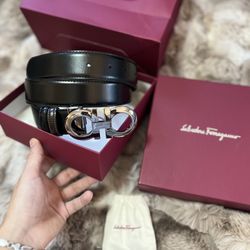 Authentic Salvatore Ferragamo Gancini Reversible Belt Black/Brown Size 85