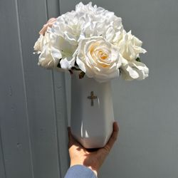 White Flower Vase Faux Flowers 