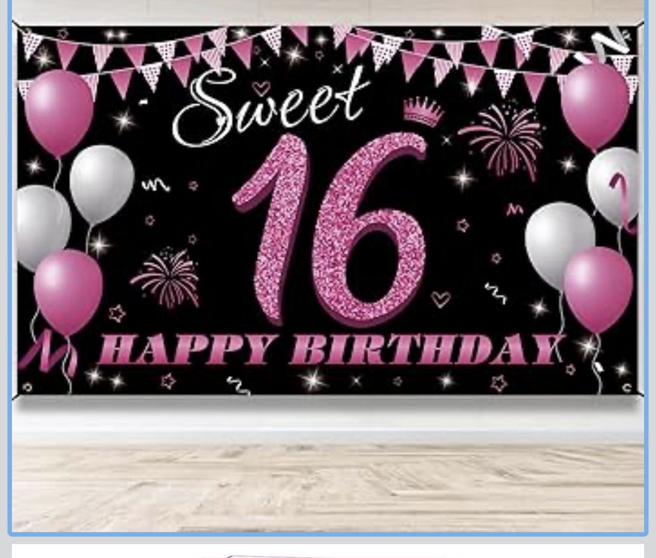 Sweet 16 Birthday Backdrop Banner