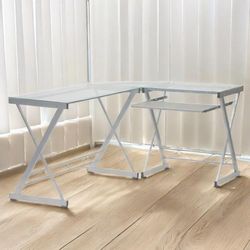 Clear Glass L-Shaped Corner Desk with Keyboard Tray – From $150 📦 Florida