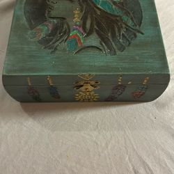 Handcrafted Wood burnt Native American Girl Memorabilia Box 