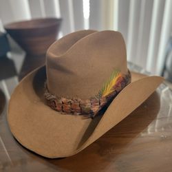 Vintage Biltmore Silver Buckle Western Hat With Feathers 