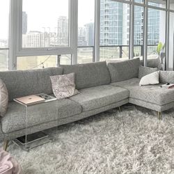 Beautiful Grey Sectional Couch With Down Pillows & Cushions - GREAT condition