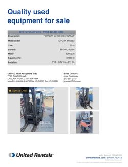 2018 TOYOTA 8FG35U / FORKLIFT WHSE 8000# GAS/LP