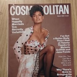 Cosmopolitan Magazine March 1993..Linda Evangelista Front Cover.. Collectable Magazine..Great Condition!