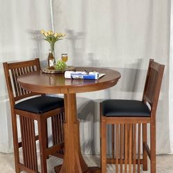 3 Piece Mission Style Bistro * Bar Height Pub Table & 2 Stools