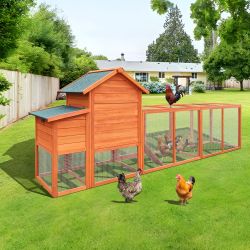 122＂Large Wooden Chicken Coop,Outdoor Hen House with Nesting Box ,Wire Fence Poultry Cage 