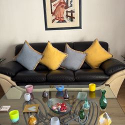 Black & Off-White Leather Sofa