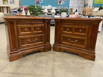 Provincial 2 Drawer Nightstand with Marble Pull Out Tray (Set of 2)