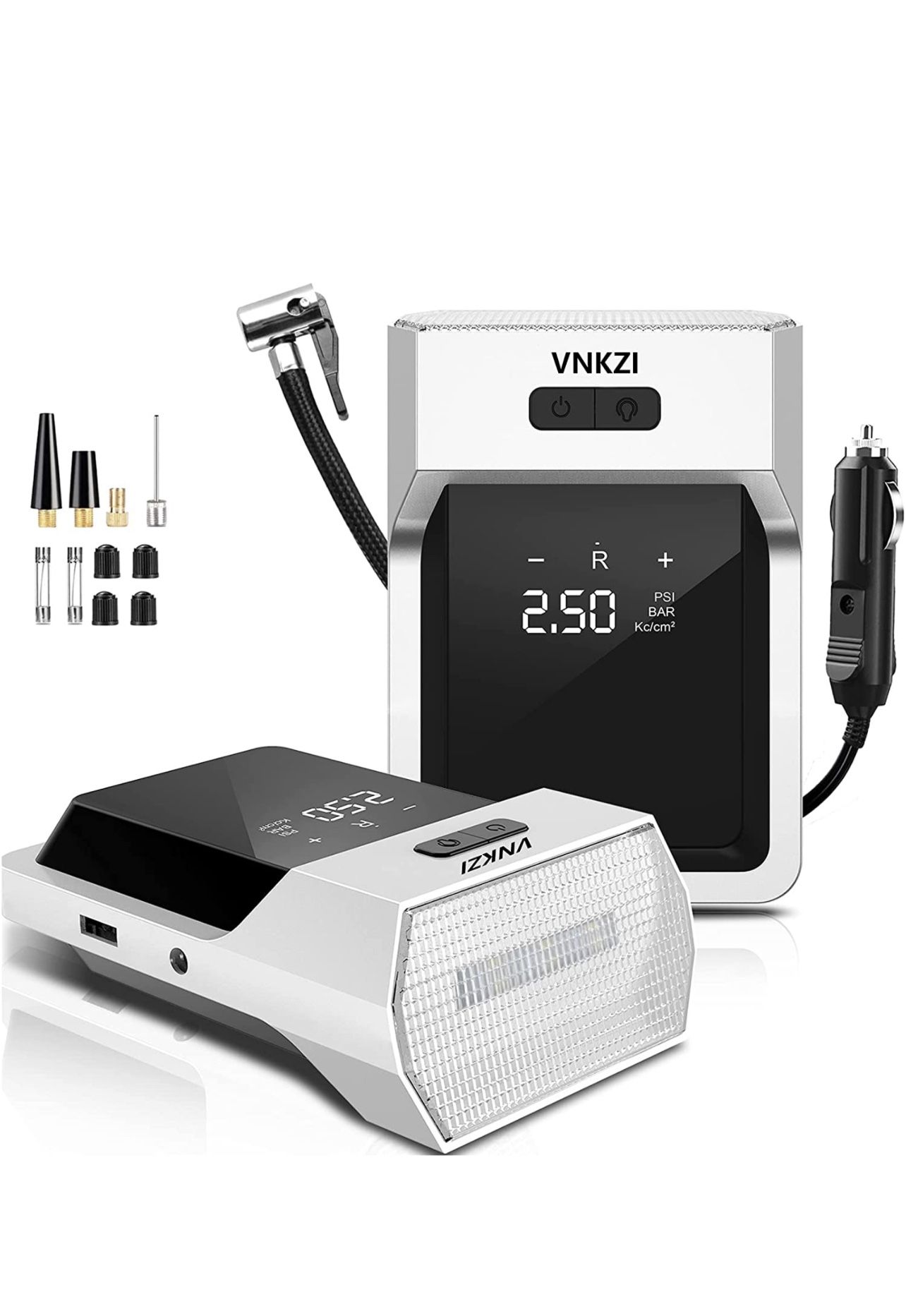 VNKZI Air Compressor Tire Inflator, Portable Car Air Pump with Touch Digital Display, DC 12V with LED Light Auto Tire Pump, Digital Air Pump for Car T