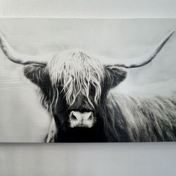 Large Highland Cow Wall Art – Black & White Canvas