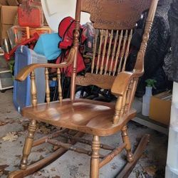 Beautiful Vintage All Hardwood Large Rocking Chair 