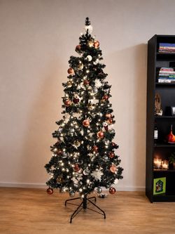 Árbol de Navidad negro 7 pies con luces + bolas por $150 / 7 Ft Black Christmas Tree with Lights + Ornaments $150