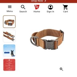 TSC Tan Dog Collar with Handle and Metal Buckle Size: Med